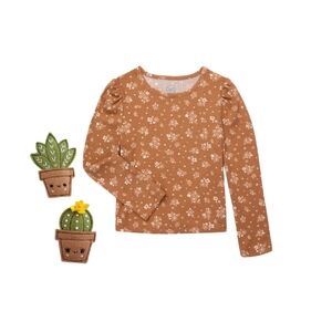 Girls Long Sleeve Floral Puff Top